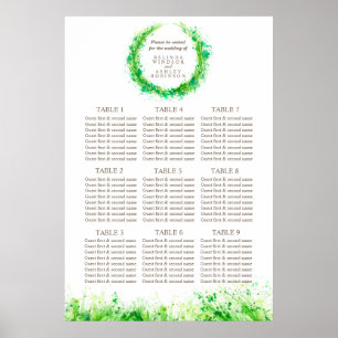 Pôster Mesa de Casamento Verde Planner 1-9 mesas