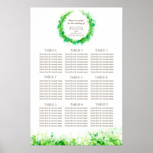Pôster Mesa de Casamento Verde Planner 1-9 mesas