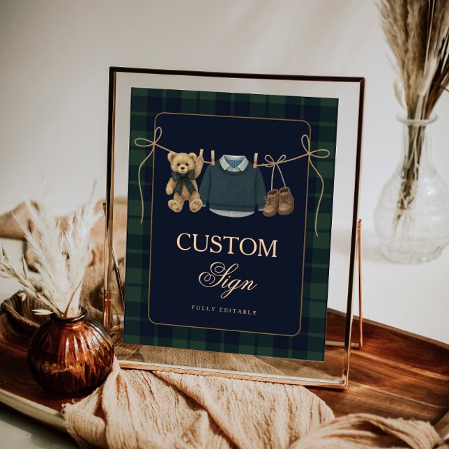 Poster Mesa de Chá de Bebê do Urso de Pelúcia Preppy Polo (Criador carregado)