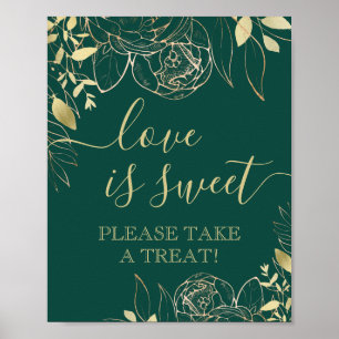 Poster Mesa de Favor Moderno Floral Esmeralda & Dourado