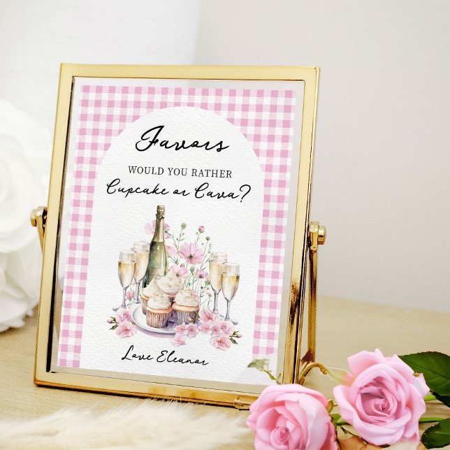 Poster Mesa de Favores de Chá de Noiva com Cupcakes e Cha (Favors table sign from Cupcakes and Cava Bridal Shower Collection by Darling & May)