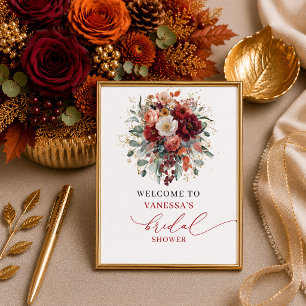 Poster Mesa de festa de noivado floral laranja queimada m