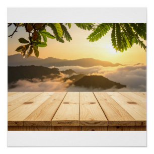 Pôster Mesa de Madeira à Luz do Nascer do Sol