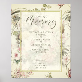 Poster Mesa de Memória Romântica de Casamento Floral Vint