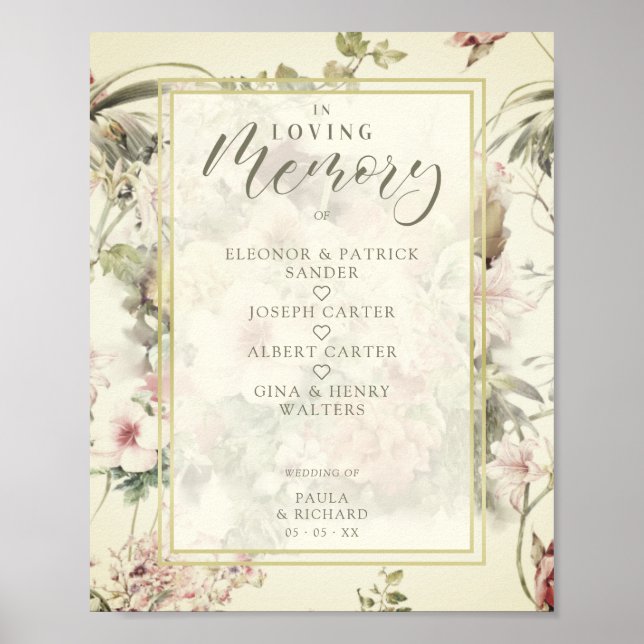 Poster Mesa de Memória Romântica de Casamento Floral Vint (Frente)