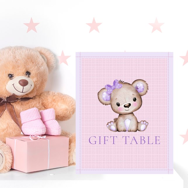 Poster Mesa de Presentes Menina Fofa Urso Roxo Chá de Beb (Criador carregado)