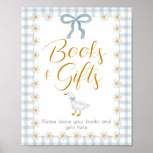 Poster Mesa de Presentes para Chá de Bebê com Xadrez Azul