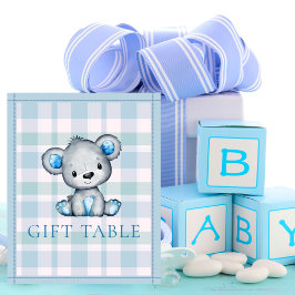 Poster Mesa de Presentes Urso Cinza Fofo Chás de Bebê