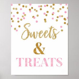 Poster Mesa Dourado cor-de-rosa da sobremesa dos doces e