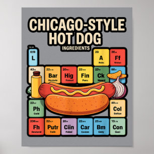 Poster Mesa Periódica de Jantar de Cachorro-Quente ao Est