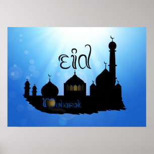 Pôster Mesquita de Eid Mubarak com tipografia