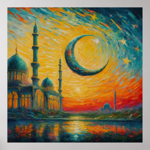 Poster Mesquita Mesquita Crescente Estrelas Pintura