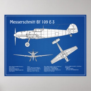 Poster Messerschmitt Bf 109 - Airplane Blueprint ABD