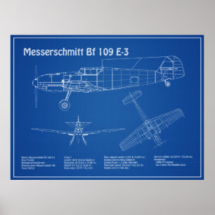 Poster Messerschmitt Bf 109 - Airplane Blueprint AD