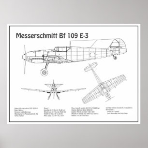 Poster Messerschmitt Bf 109 - Airplane Blueprint BD