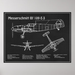 Poster Messerschmitt Bf 109 - Airplane Blueprint PD
