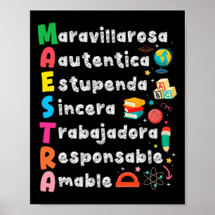 Poster Mestra Acrônimo Professora de Espanhol Volta às Au