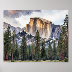 Poster Metade Dome Yosemite National Park Watercolor