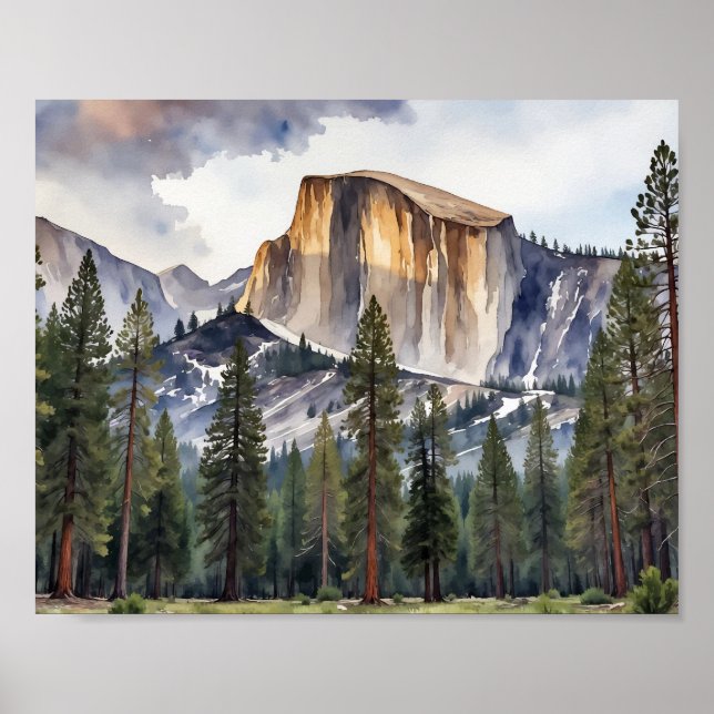 Poster Metade Dome Yosemite National Park Watercolor (Frente)