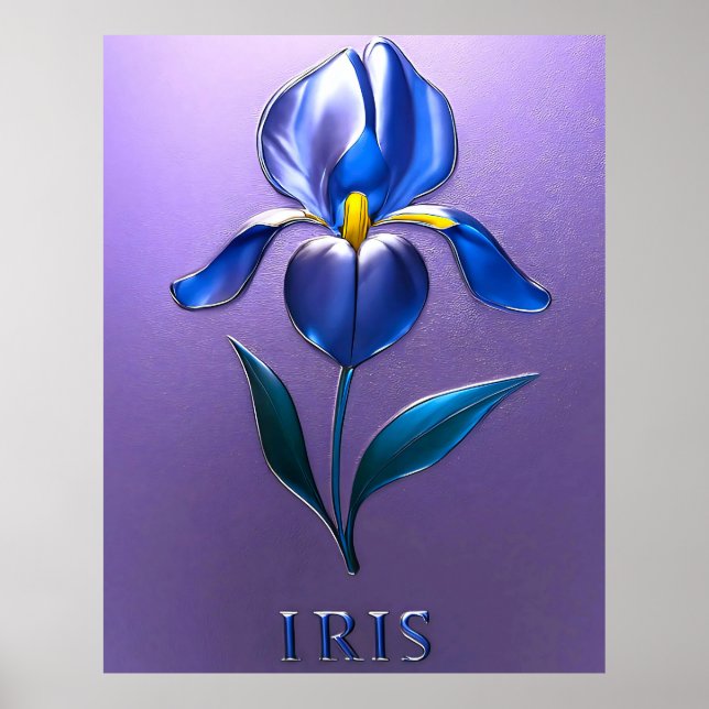 Poster Metallisch Glänzende Blaue Irisblüte mit Text (Frente)