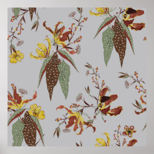 Poster Método de colheita de flores silvestres retrô, pla