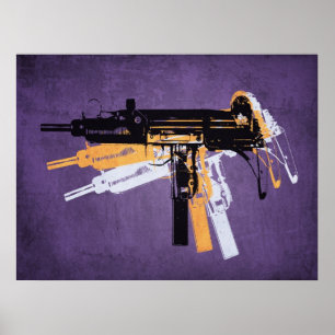 Pôster Metralhadora secundária de Uzi no roxo