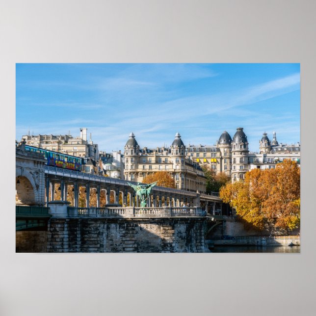 Poster Metrô aéreo sobre Pont de Bir-Hakeim - Paris, Fran (Frente)