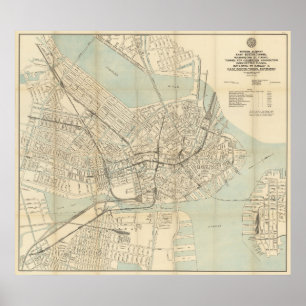 Pôster Metro do centro Mapa de Boston do vintage (1917)