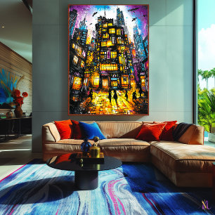 Poster Metrópole Neon – Paisagem Noturna Urbana Surrealis