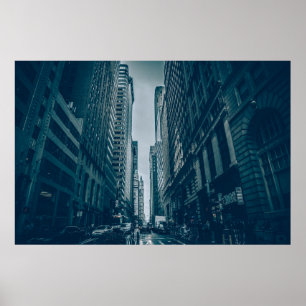 Poster - Metropolis City Skyline Blue Monocromo