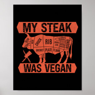 Poster Meu Bife Era Vegan Engraçado Comido De Carne Rouba