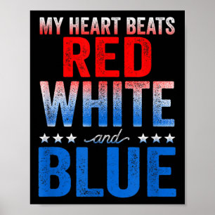 Poster Meu Coração Bate Vermelho Branco e Azul Bandeira A