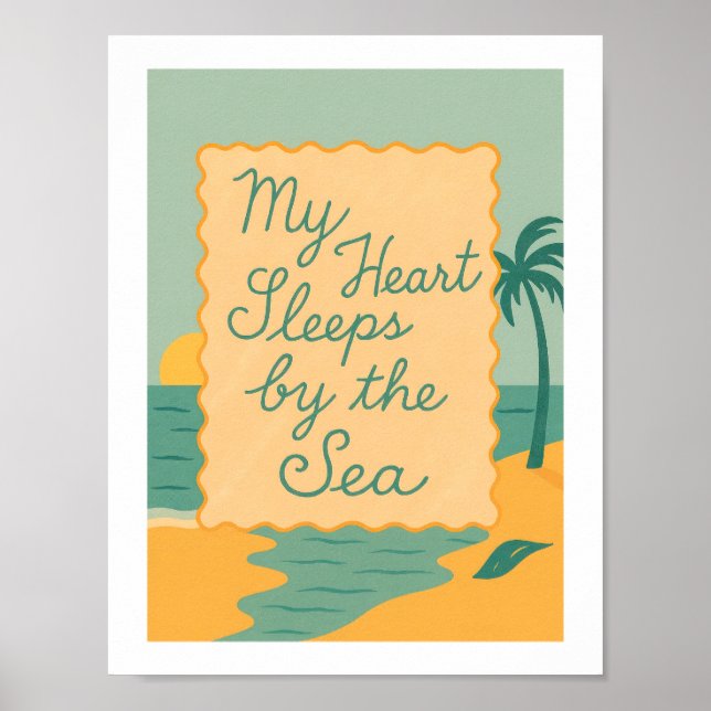 Poster Meu Coração Dorme Perto do Mar Retro Praia (Frente)