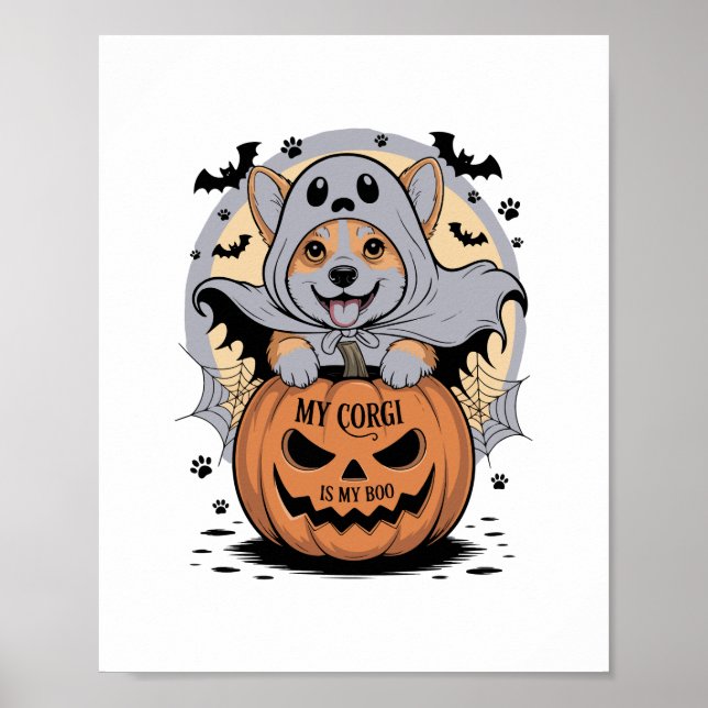 Poster Meu Corgi é meu Boo Halloween (Frente)