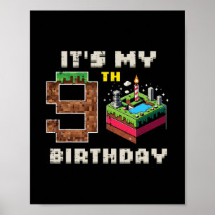 Poster Meu Jogo de Pixel de Aniversário de 9 Anos com Bol