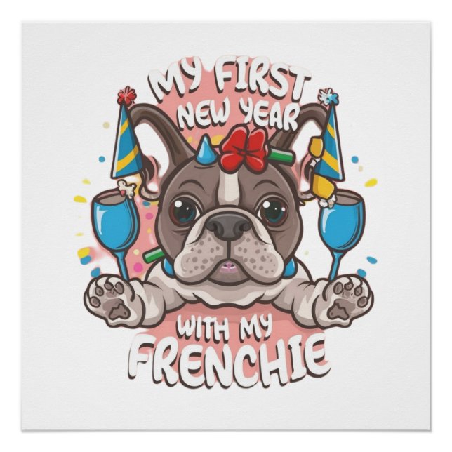 Pôster Meu Primeiro Ano Novo Com Meu Buldogue Francês (Frente)