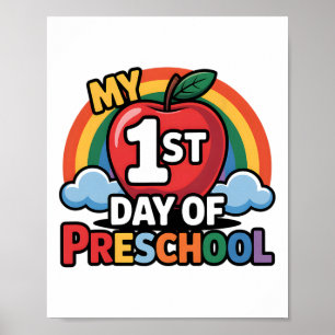 Poster Meu Primeiro Dia De Pré-Escola Arco-Íris Maçã Volt