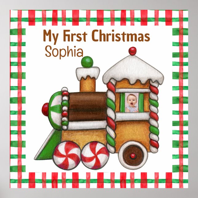 Poster Meu primeiro nome personalizado de Natal é um trem (Frente)