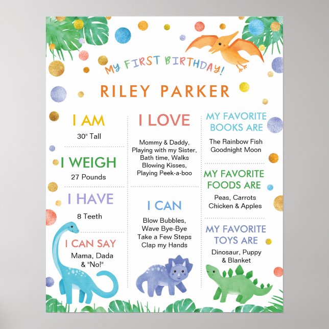Poster Meu Primeiro Sinal De Dinossauro De 1 Ano De Anive (Frente)