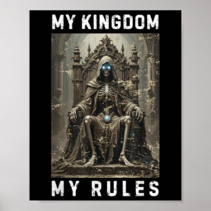 Poster Meu Reino Minhas Regras Caveira Trono Fantasia Esq