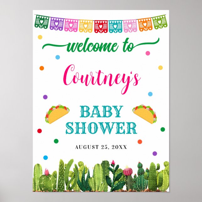 Poster Mexican Baby Shower Welcome Sign Taco Bout a Baby  (Frente)