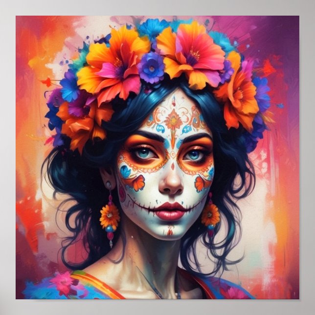 Poster Mexican Catrina watercolor (Frente)