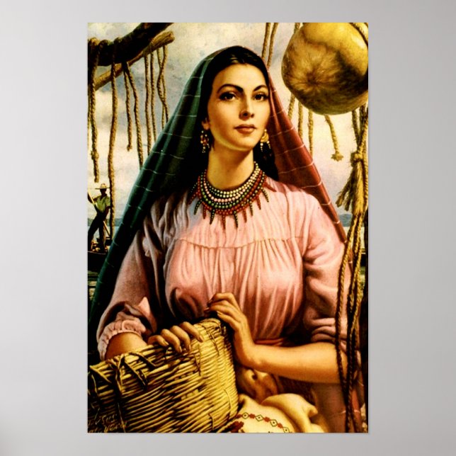 Poster Mexicana: Linda Calendária no Barco de Pesca (Frente)