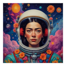 Mexicana no Espaço Estilo Frida Poster brilhante