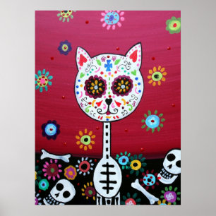 PÔSTER MEXICANO CAT DIÂMETRO DE LOS MUERTOS PINTURA