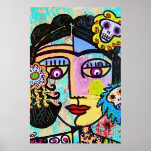 Poster mexicano da mulher do crânio do açúcar d
