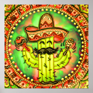 Poster Mexicano Fiesta Cinco de Mayo Sombrero Hat Green