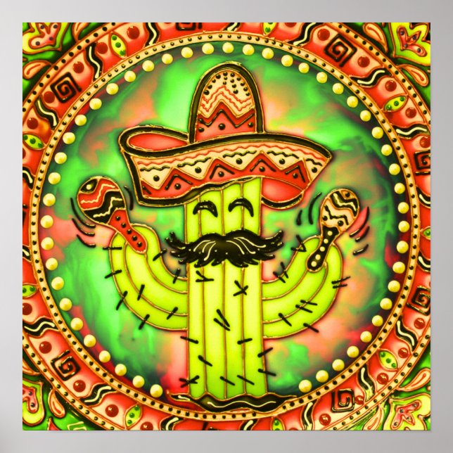 Poster Mexicano Fiesta Cinco de Mayo Sombrero Hat Green (Frente)