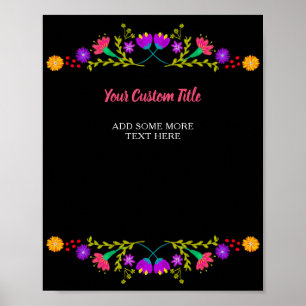 Poster Mexicano Fiesta Flor Qualquer Texto Personalizado