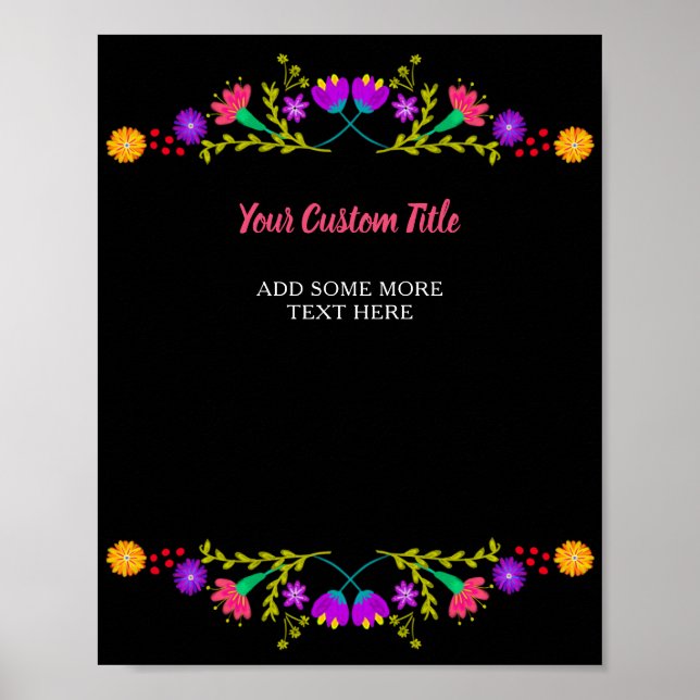 Poster Mexicano Fiesta Flor Qualquer Texto Personalizado (Frente)